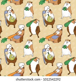 Seamless pattern with guinea pigs and food