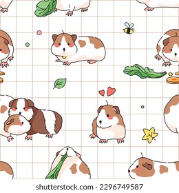 Seamless Pattern with Guinea Pigs and stripes. Vector Seamless Background with Cute Guinea Pigs.