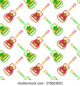 Seamless pattern with guitar. Hand-drawn background. Vector illustration. Real watercolor drawing. 