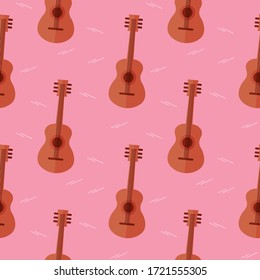 Seamless pattern guitar music instrument on pink background vector wallpaper textile giftwrap