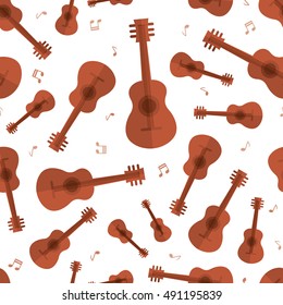 Seamless pattern guitar music instrument note retro wallpaper background vector textiles kids red brown white