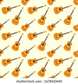 Seamless pattern with Guitar. Vector texture illustration.