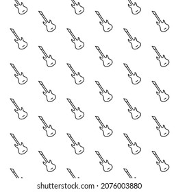 Patrón sin inconvenientes de guitarra con fondo blanco con mini doodle (icono). Ilustración vectorial