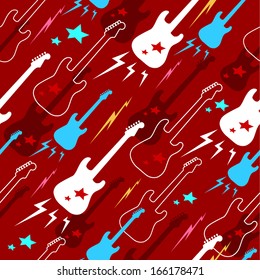 Seamless pattern with guitars. Vector background. Hand drawn artwork for textiles, fabrics, souvenirs, packaging and greeting cards.