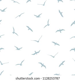 Seamless pattern with gulls on white background. Can be used for graphic design, textile design or web design.