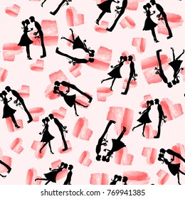 seamless pattern. guy and girl. Lovers kiss. Gentle passion. couple background