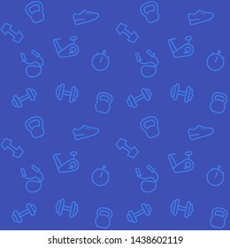 Seamless Pattern With Gym Icons, Workout And Training Equipment, Vector Background