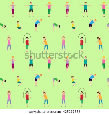 Seamless pattern with gymnastics for children and healthy lifestyle. Vector illustration.