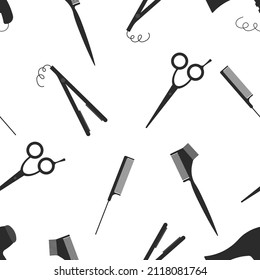 Seamless Pattern Of Hair Care Tools. Hair Salon.