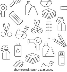 Seamless pattern hair salon set outline icon suitable for wallpaper and background