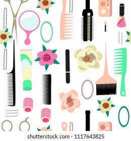Seamless pattern with hair salon tools