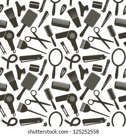 Seamless pattern with hairdressing related symbols