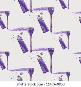 Seamless pattern for hairdressing salon with hair coloring. Vector fashion illustrations with watercolor style paint splashes. Stylish graphic on white background. Design for logo, t shirt and uniform