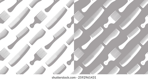 Seamless pattern with hairdressing tools. Hairdressing tools template. Background with hairbrushes and combs.