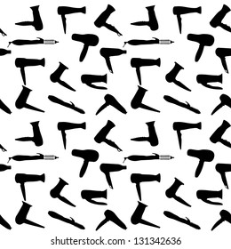 Seamless pattern of hairdryers silhouettes vector illustration