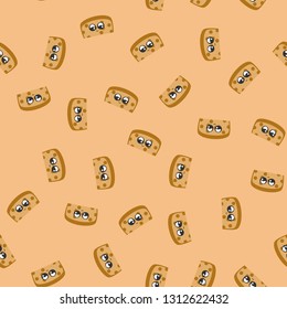 Seamless pattern half of bread. Kawaii style. Vector