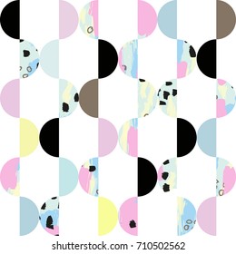 Seamless pattern, half circle shape with brush painting texture
