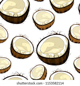 seamless pattern half an exotic fruit of a tropic coconut  vector illustration