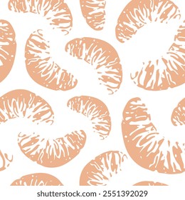 seamless pattern with half mandarin orange icons in sketch style drawn with orange lines, for poster, pattern or textile