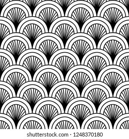 seamless pattern with half rounds scale. black and white vector graphic