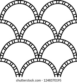 seamless pattern with half rounds scale. black and white vector graphic