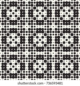 Seamless pattern halftone design. Modern textile print with black dots. Vector fashion background. Grid of circles.