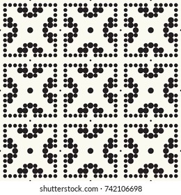 Seamless pattern halftone design. Modern textile print with black dots. Vector fashion background. Grid of circles.
