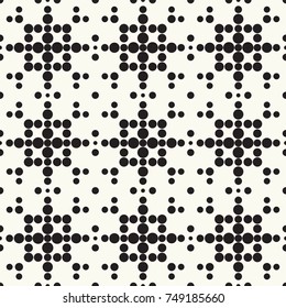Seamless pattern halftone design. Modern textile print with black dots. Vector fashion background. Grid of circles.