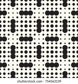 Seamless pattern halftone design. Modern textile print with black dots. Vector fashion background. Grid of circles.