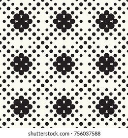 Seamless pattern halftone design. Modern textile print with black dots. Vector fashion background. Grid of circles.