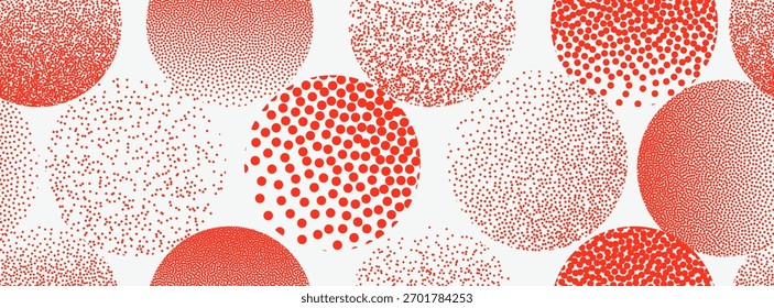 Seamless pattern halftone dots in the form of circles. Red dots. Creative design round. Geometric element art shape modern creative pop wallpaper. Halftone dot tone grunge effect abstract pattern.