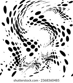 Seamless pattern of halftone dotted or polka dot swirls,  whirl, now approaching, now moving away. Black dots on a transparent background. Vector.