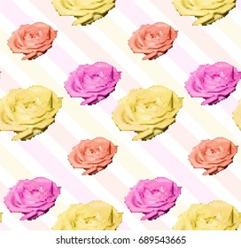 Seamless pattern with halftone roses on stroke background.