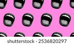 Seamless pattern with halftone screaming mouths. Woman shouting. Pink background with pop art style open lips. Modern collage