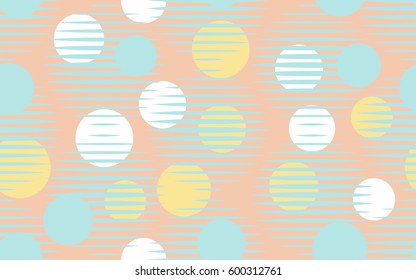 Seamless pattern. Halftone striped transparent spheres. Chaos circles. Fantastic star. Children's textiles. Flat. Cartoon. Abstraction.