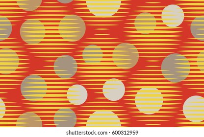 Seamless pattern. Halftone striped transparent spheres. Chaos circles. Fantastic star. Children's textiles. Flat. Cartoon. Abstraction.