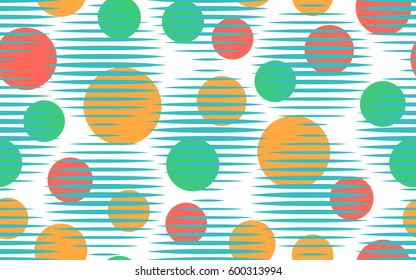 Seamless pattern. Halftone striped transparent spheres. Chaos circles. Fantastic star. Children's textiles. Flat. Cartoon. Abstraction.