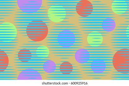 Seamless pattern. Halftone striped transparent spheres. Chaos circles. Fantastic star. Children's textiles. Flat. Cartoon. Abstraction.