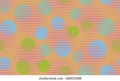Seamless pattern. Halftone striped transparent spheres. Chaos circles. Fantastic star. Children's textiles. Flat. Cartoon. Abstraction.