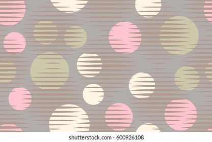 Seamless pattern. Halftone striped transparent spheres. Chaos circles. Fantastic star. Children's textiles. Flat. Cartoon. Abstraction.