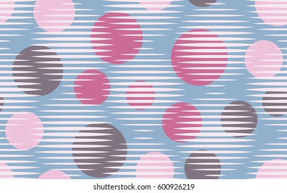 Seamless pattern. Halftone striped transparent spheres. Chaos circles. Fantastic star. Children's textiles. Flat. Cartoon. Abstraction.