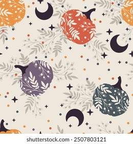 Seamless pattern of Halloween abstract pumpkin. Perfect for fall, Halloween, holidays, fabric, textile.