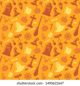Seamless pattern with halloween accessories in flat style