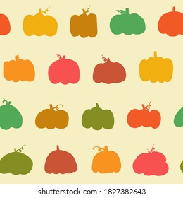 Seamless pattern for Halloween, All Hallows 'Eve,All Saints' Eve. Endless background with multicolored hand drawn pumpkins. Simple bright wallpaper.Vector illustration