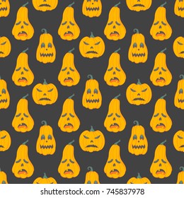 Seamless pattern. Halloween pattern with angry pumpkins. Perfect for prints, flyers, banners, invitations, greeting scrapbooking, congratulations and more.Vector Halloween illustration.