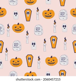 Seamless pattern with halloween attributes - vector illustration, eps stock illustration