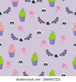 Seamless pattern with halloween attributes - vector illustration, eps stock illustration