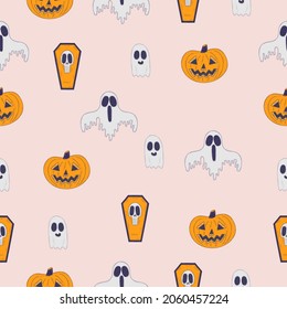 Seamless pattern with halloween attributes - vector illustration, eps stock illustration