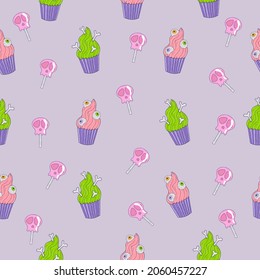 Seamless pattern with halloween attributes - vector illustration, eps stock illustration