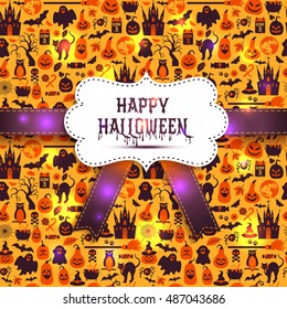 Seamless pattern of halloween for autumn celebration with icons in flat style.